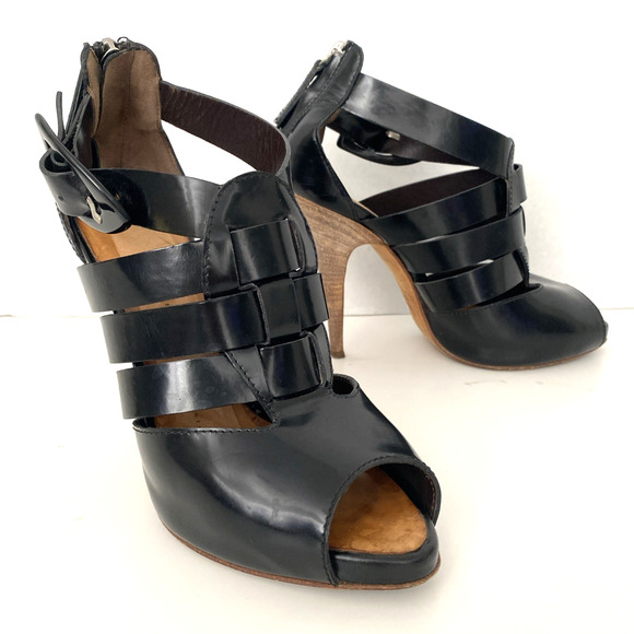 Giuseppe Zanotti Caged Sandal Black Peep Toe Slim Heel Back Zip Ankle St… - Picture 3 of 8